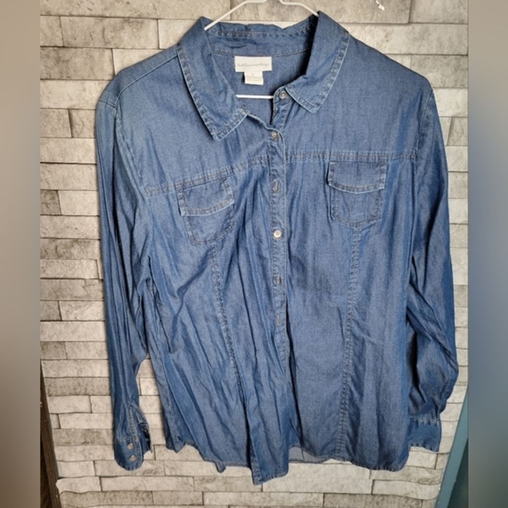 Soft Surroundings Size Large denim look very soft button down shirt (not denim)